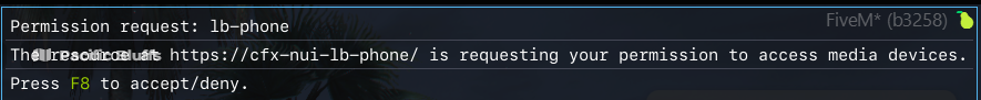 lb-phone permission request prompt (Press F8 to accept/deny)